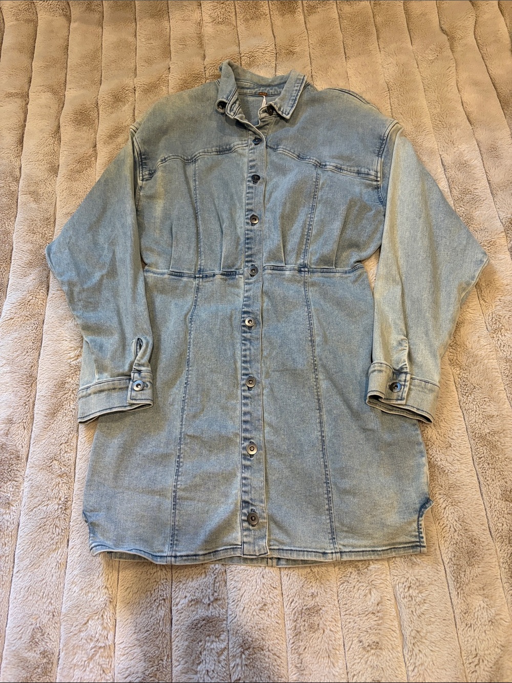 Free People Light Wash Denim Shirt Dress